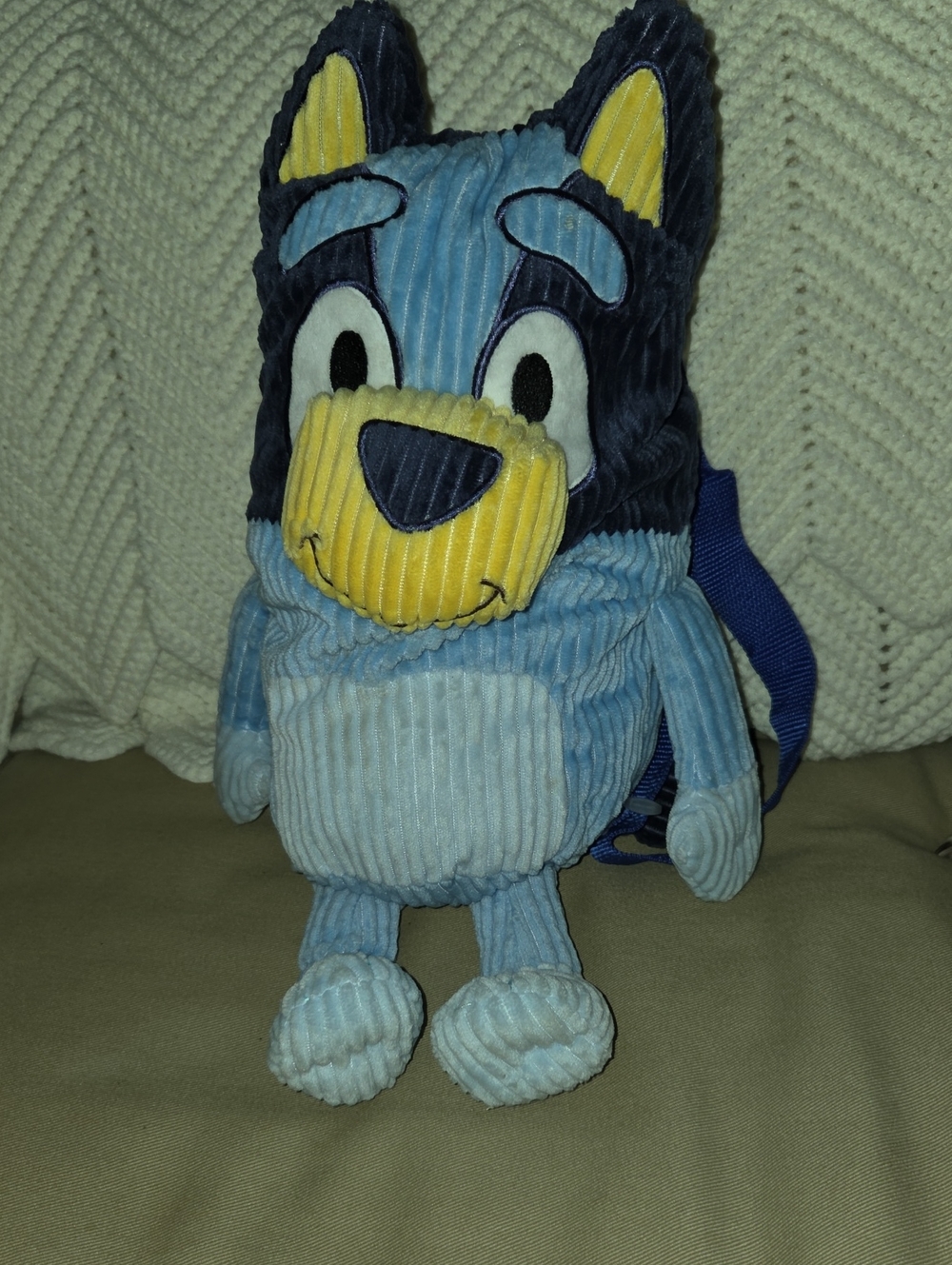 Plush Blue and Yellow Dog Backpack - Soft Corduroy Pet Toy